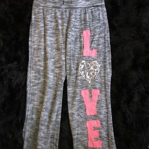 Gray “LOVE” sweatpants with silver heart